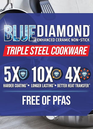 Blue Diamond Tri-Ply Stainless Steel 9.5” & 11" Frying Pan Skillet Set, Healthy Ceramic Nonstick, PFAS-Free, Multi Clad, Induction, Dishwasher & Oven Safe, Versatile Kitchen Essential