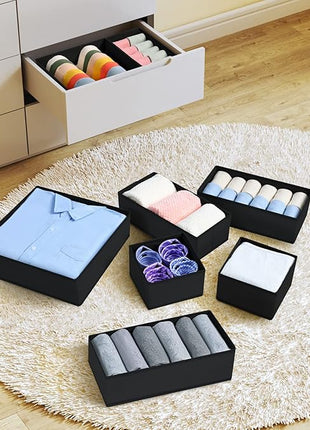 DIMJ Clothes Drawer Organizer, 12 Packs, Foldable Underwear Organizer for Baby Clothes, Tie, Bra, Sock (Black)