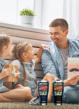 HAUSHOF Dad Gifts Tumbler 20oz Stainless Steel, Birthday Gifts for Father/Husband/Men from Daughter, Son, Kids, Wife - Heroes Dad, Black