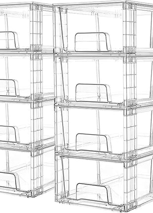 Vtopmart 8 Pack Stackable Storage Drawers,Clear Acrylic Drawer Organizers with Handles, Easily Assemble Containers for Fridge, Bathroom,Kitchen Undersink,Cabinet,Pantry Organization and Storage