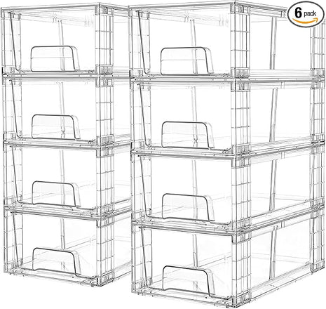 Vtopmart 8 Pack Stackable Storage Drawers,Clear Acrylic Drawer Organizers with Handles, Easily Assemble Containers for Fridge, Bathroom,Kitchen Undersink,Cabinet,Pantry Organization and Storage