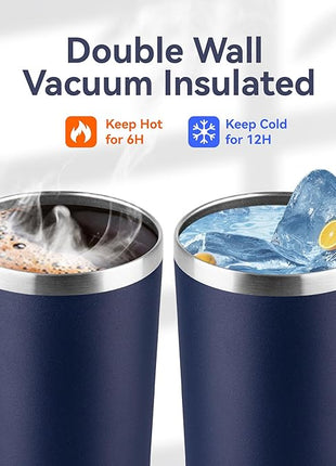 HASLE OUTFITTERS 12 oz Skinny Tumbler, Stainless Steel Insulated Slim Tumbler set bulk with Lid, Reusable Double Wall Travel Coffee Mug, Durable Powder Coated Travel Water Cup(Navy,6)