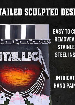 Nemesis Now Metallica Master of Puppets Tankard, Hand-Painted Resin, Officially Licensed Metal Album Art, Stainless Steel Insert, 15.5cm