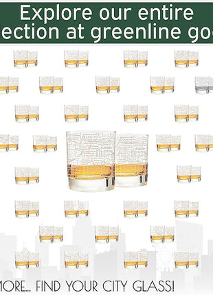 Greenline Goods Whiskey Glasses - 10 Oz Tumbler Set for Kansas lovers, Etched with Kansas City Map Old Fashioned Rocks Glass - Set of 2