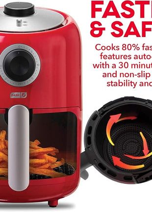 DASH Compact Air Fryer Oven Cooker with Temperature Control, Non-stick Fry Basket, Recipe Guide + Auto Shut off Feature, 2 Quart - Red