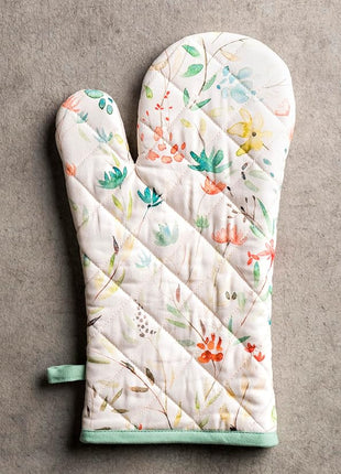 Maison d' Hermine 100% Cotton Oven Mitt & Pot Holder Set (7.5"x13" & 8"x8") Heat Resistant BBQ Cooking Gloves with Loop, Baking, Grilling, Kitchen, Handling Hot Pans Spring/Summer (Colmar)