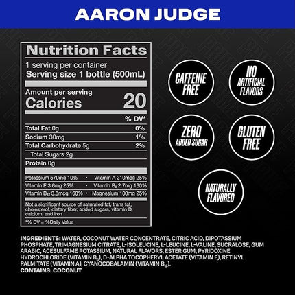 PRIME Hydration Aaron Judge, Sports Drinks, Electrolyte Enhanced for Replenishing Fluids, 250mg BCAAs, B Vitamins, Antioxidants, Low Sugar, 16.9 Fl Oz, 12 Pack