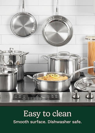 Cuisinart 12-Piece Cookware Set, MultiClad Pro Triple Ply Stainless Steel Cookware Set, Heat Surround Technology, Cool Grip Stick Handles, Oven Safe Up to 500°F, MCPS-12N, Silver