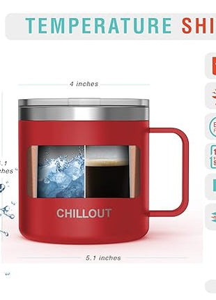CHILLOUT LIFE Stainless Steel 16 oz Vacuum Insulated Coffee Mug with Handle and Lid, Large Thermal Camping Coffee Mug Cup with Durable Sliding Lid for Men & Women, Keeps your Beverages Hot & Cold