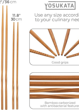 YOSUKATA Pre-Seasoned Wok Utensils Set - Blue Carbon Steel 17-inch Wok Spatula, Wok Ladle, 3 pairs Chopsticks - Durable Asian Cooking Tools