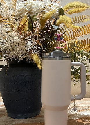 Butterfly Straw Cover for Stanley Cup 30&40 Oz 10mm Straw Topper with 2PCS Letter Charms (Letter I)