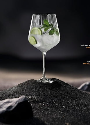 Nachtmann Celebration Gin & Tonic Glasses – Set of 4 Lead-Free 22.5 oz Large Crystal Goblets with Vertical Contour Detailing, Refined Stemware for Cocktails, Entertaining, Parties, Home Bars