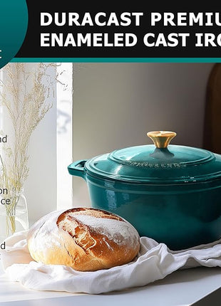 Mueller DuraCast 6 Quart Enameled Cast Iron Dutch Oven Pot with Lid, Heavy-Duty, Oven Safe up to 500° F & Across All Cooktops, Wedding Registry Ideas & Gifts, Emerald
