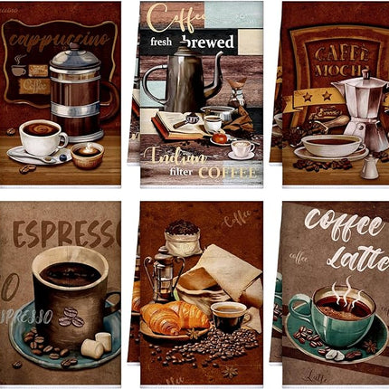Boyiee Set of 6 Coffee Kitchen Towels Brown Dish Towels 24 x 16 Inches Absorbent Decorative Dish Cloths Retro Hand Accessories for Coffee Bar Decor Housewarming Gifts Wedding Shower Decoration