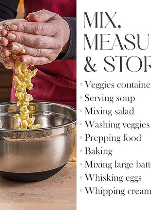 Bellemain Stainless Steel Non-Slip Mixing Bowls with Lids (5 Piece, Silver/Black)