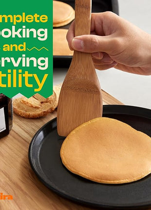 Riveira Dark Bamboo Wooden Spoons for Cooking 3-Piece, Apartment Essentials Wood Spatula Spoon Nonstick Kitchen Utensil Set Premium Quality Housewarming Gifts for Everyday Use