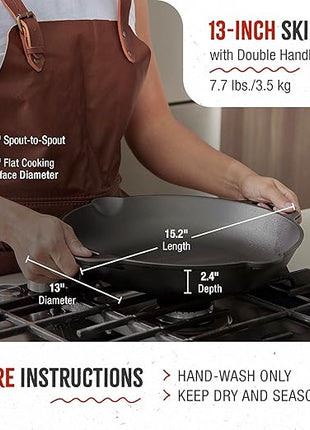 Victoria 13-Inch Cast Iron Skillet, Pre-Seasoned Cast Iron Frying Pan with Loop Handle, Made in Colombia