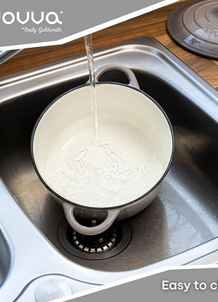 Cast Iron Pot with Lid – Non-Stick Ovenproof Enamelled Casserole Pot, Oven Safe up to 500° F – Sturdy Dutch Oven Cookware – Grey, 5-Quart, 24cm – by Nuovva