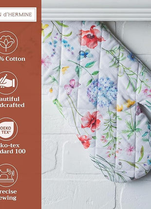 Maison d' Hermine Oven Gloves 100% Cotton Oven Mitt 7" x 13" with Loop Heat Resistant, BBQ, Cooking Gloves, Baking, Grilling, Kitchen, Handling Hot Pans Spring/Summer (Pack of 1, Just Floral)