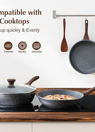 SENSARTE 12.5 Inch Nonstick Frying Pan Skillet, Swiss Granite Coating Omelette Pan, Healthy Stone Cookware, PFOA Free