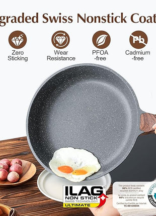 SENSARTE 12.5 Inch Nonstick Frying Pan Skillet, Swiss Granite Coating Omelette Pan, Healthy Stone Cookware, PFOA Free