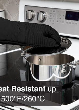 All-Clad Silicone Oven Mitts: Heat Resistant up to 500 Degrees - 100% Cotton & Silicone, 14"x7" Oven Mitt for Kitchen and Barbecue, 2-Pack, Black