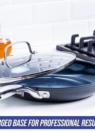 Blue Diamond Cookware Hard Anodized Ceramic Nonstick, 11" Frying Pan Skillet with Lid, PFAS-Free, Dishwasher Safe, Oven Safe, Grey