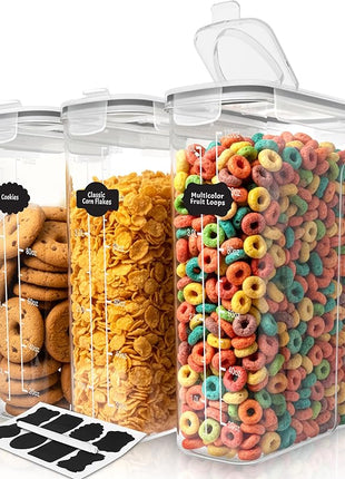Utopia Kitchen Cereal Containers Storage Set – 3 Pack 4L(135.2 oz) Airtight Food Storage Containers with Lids, BPA-Free Cereal Dispensers for Pantry Organization and Storage (Clear)