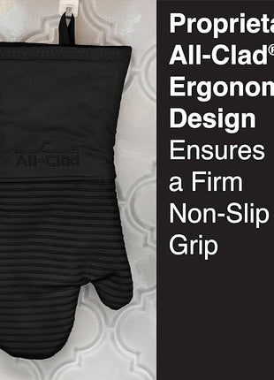 All Clad Silicone Oven Mitt: Heat Resistant up to 500 Degrees - 100% Cotton & Silicone, 14"x7" Oven Mitt for Kitchen and Barbeque, 1-Pack, Black