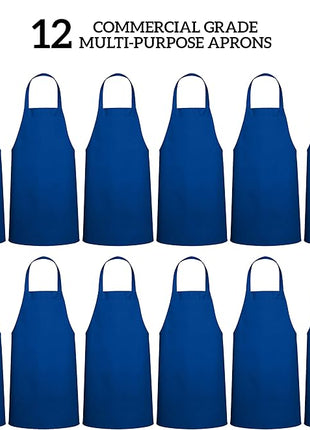 GREEN LIFESTYLE 12 Pack Professional Chef Apron – Grilling Aprons for Men, Waterproof Cooking Apron for BBQ, Work or Restaurant Use, Kitchen Aprons for Women – Royal Blue, No Pockets