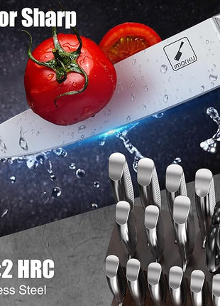 imarku® Knife Set, 15-Pieces HC Stainless Steel Kitchen Knife Set With Built in Knife Sharpener, Razor-Sharp Blade Knife Block Set With Non-Slip Handle, Dishwasher Safe, Best Birthday Gifts