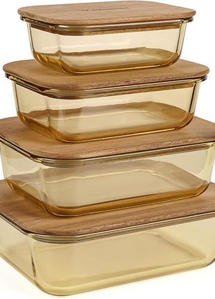 Natural Acacia Lids Set for Food Storage Glass Containers (4pcs) - Lids are compatible with all Glass Food Storage Containers Sets