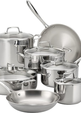 Tramontina Tri-Ply Clad Stainless Steel 12-Piece Cookware Set with Glass Lids, Pots and Pans Kitchen Set, Induction-Ready, Dishwasher-Safe, NSF-Certified