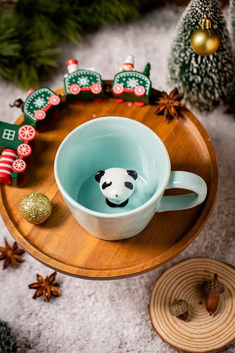 DIHOclub Panda Ceramic Cup Hidden 3D Animal Inside Mug,Cute Cartoon Handmade Figurine Mugs,Holiday and Birthday Gift for Coffee & Tea Lovers,12 OZ (Blue)