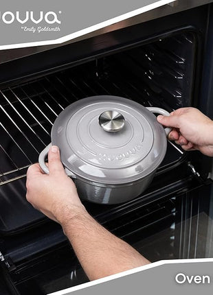 Cast Iron Pot with Lid – Non-Stick Ovenproof Enamelled Casserole Pot, Oven Safe up to 500° F – Sturdy Dutch Oven Cookware – Grey, 5-Quart, 24cm – by Nuovva