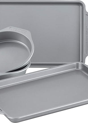 Farberware Nonstick Bakeware Set Includes Baking Cake Pans and Cookie Sheets, 4 Piece, Gray