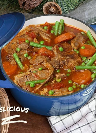 Overmont Enameled Cast Iron Dutch Oven - 5.5QT Pot with Lid Cookbook & Cotton Potholders - Heavy-Duty Cookware for Braising, Stews, Roasting, Bread Baking blue