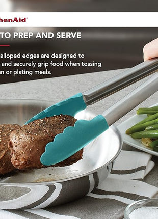 KitchenAid Silicone Tipped Stainless Steel Tongs, 12 Inch, Aqua Sky