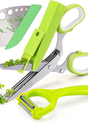 VlBlRlIT2025 Upgraded Herb Scissor,Leaf Stripper,Stainless Steel 5Blade Kitchen Scissors,Peelers for Kitchen,forChopping Chive,Vegetables,Salad,collard Greens,Parsley,Rosemary As Christmas gifts Green