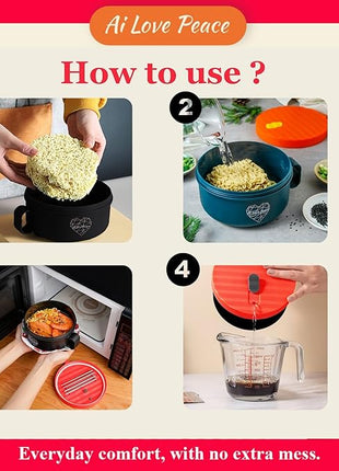 AI LOVE PEACE Ramen Bowl, 40 oz Microwaveable Noodle Cooker for Ramen, Pho, Soup, and Pasta, Dishwasher Safe and Portable, Ideal for Home, Office, Dorm, or Gift (Red)