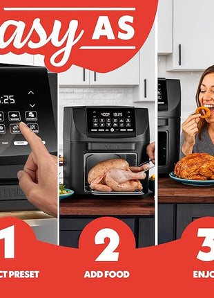 Gourmia Air Fryer - 14 Qt All-in-One Oven with Rotisserie, Digital Display with 12 Presets, Roast, Bake, Broil, Dehydrate, Dishwasher Safe Accessories, Black