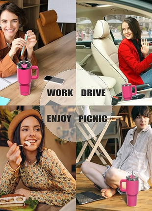 20 oz Tumbler with Handle,Tumbler with Lid and Straw,Double Wall Insulated Cup Stainless Steel Travel Mug(Cold for 34 Hours),Water Bottle for Iced Tea,Coffee,Cold Beverages(Gloss Pink)