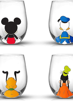 JoyJolt Disney Mickey Mouse Squad Collection Tumblers. 15oz Stemless Wine Glasses Set of 4 Stemless Drinking Glasses. Gifts Stuff, Wine Glass Mickey Mouse Cup Set