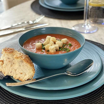 Bzyoo 12 Piece Melamine Dinnerware Set - Durable, Dishwasher Safe Plates and Bowls - Casual Dining, Parties, Blue Dish Set Organica Blue Collection