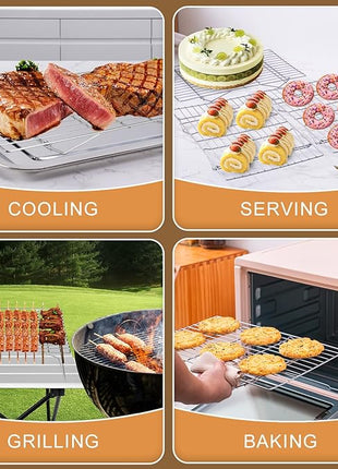 Cooling Rack for Baking 3 Tiers, 16" x 10" Cookie Cooling Wire Rack Stackable Collapsible Nonstick, Stainless Steel Baking Cooking Cooling Racks with Optimum Air Flow, Silver