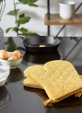 DII Basic Terry Collection 100% Cotton Quilted, Oven Mitt, Honey Gold, 2 Piece