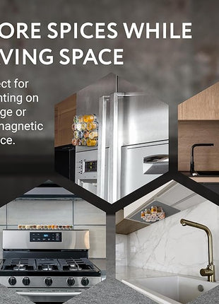 IMPRESA Hexagon Magnetic Spice Jars - Pack of 15-1.74 Oz Strong Magnetic Seasoning Containers - Space-Saving Honeycomb Spice Jars - Airtight Glass Storage Containers with Steel Lids