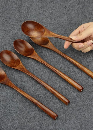 AOOSY Spoons, Wooden Spoons for Eating, 6 Pieces Japanese Natural Plant Ellipse Wooden Ladle Spoon Set for Cooking Mixing Stirring Honey Tea Soda Dessert Coconut Bowl Nonstick Pots Kitchen