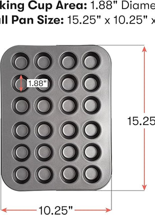 Cooking Light Mini Muffin Pan Carbon Steel Quick Release Coating, Non-Stick Bakeware, Heavy Duty Performance, 24-Cup, Gray