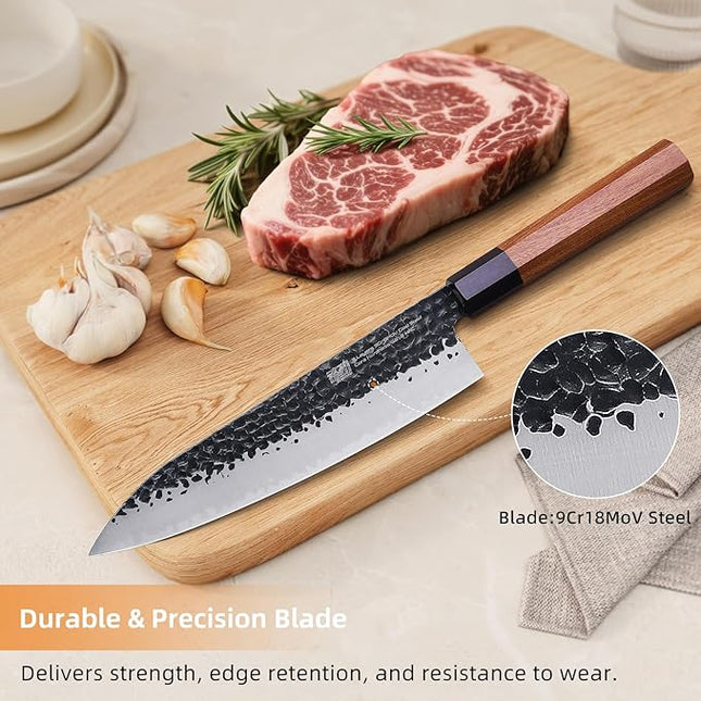 FINDKING Dynasty Series Japanese Chef Knife, Professional Kitchen Knife, 9Cr18MoV High Carbon Steel Blade, African Rosewood Octagonal Handle, Sharp, for Meat Cutting, 8 Inches